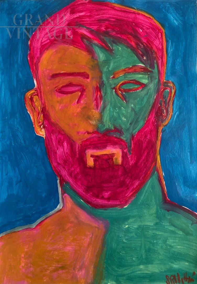 Boy from Los Angeles - painting by Salvo Pillitteri, oil and tempera on cardboard, 2022