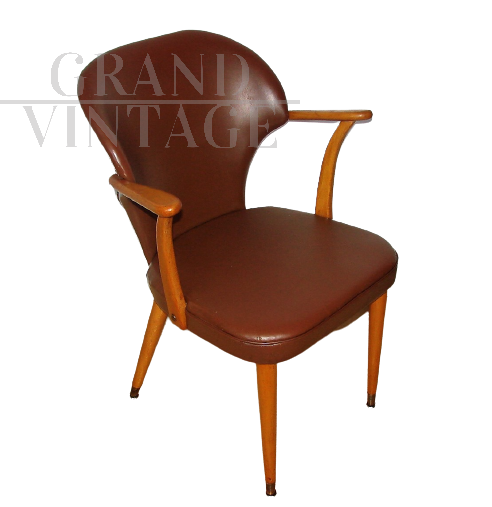 Vintage modern armchair in brown eco-leather, 1960s                      
                            