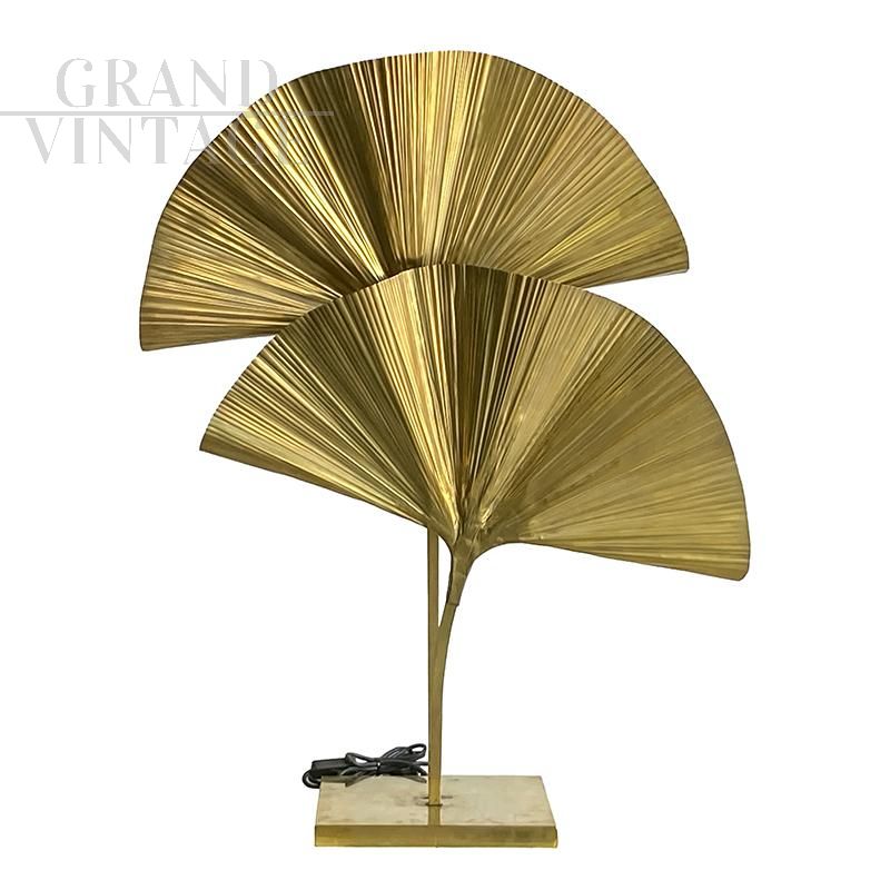 Polished brass ginkgo leaf table lamp, 20th century