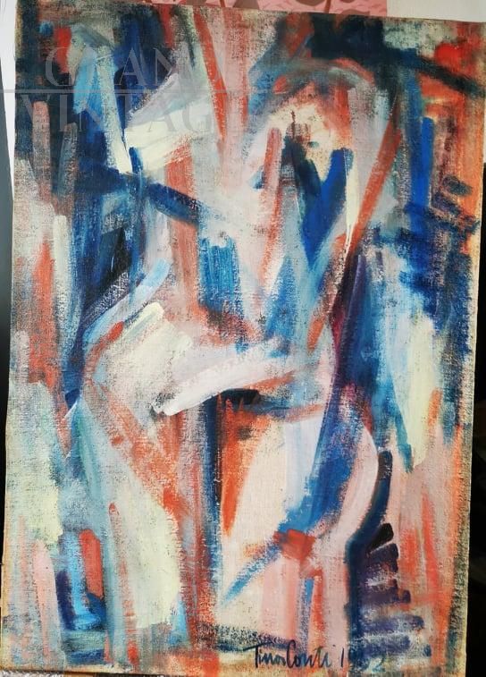 Painting by Tina Conti, abstract subject, oil on canvas from 1962, Milan