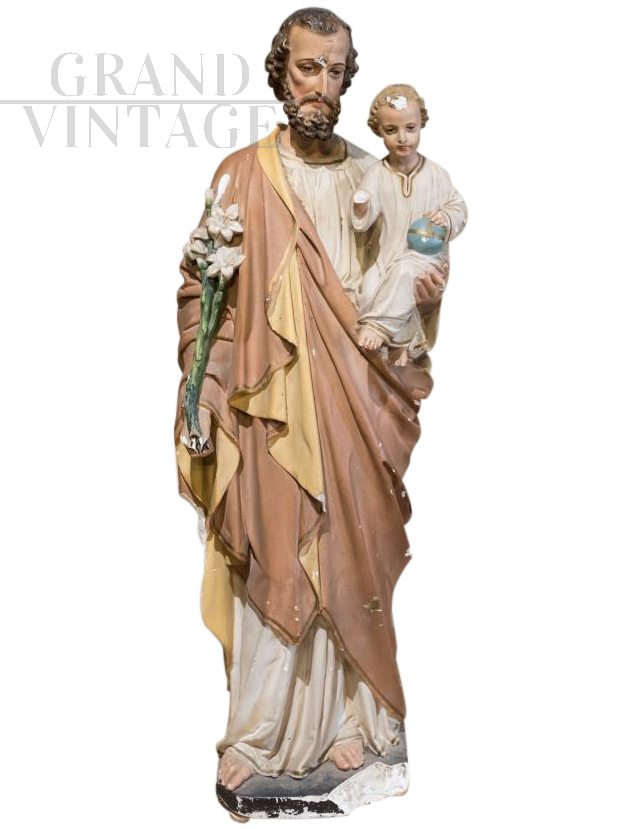 Saint Joseph with son, sacred art, early 1900s.