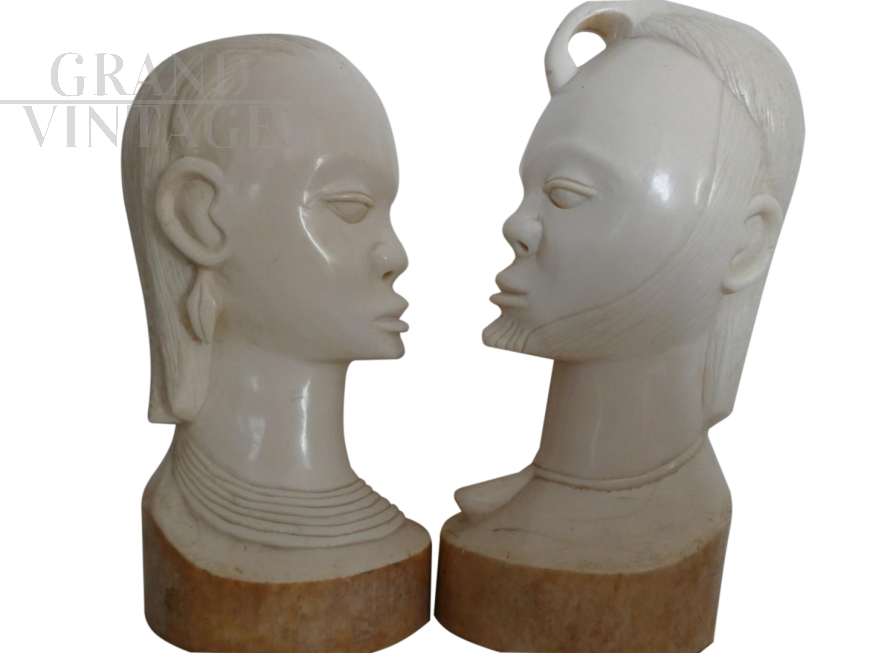 "Eternal Love", pair of ivory sculptures from Cameroon, 1950s