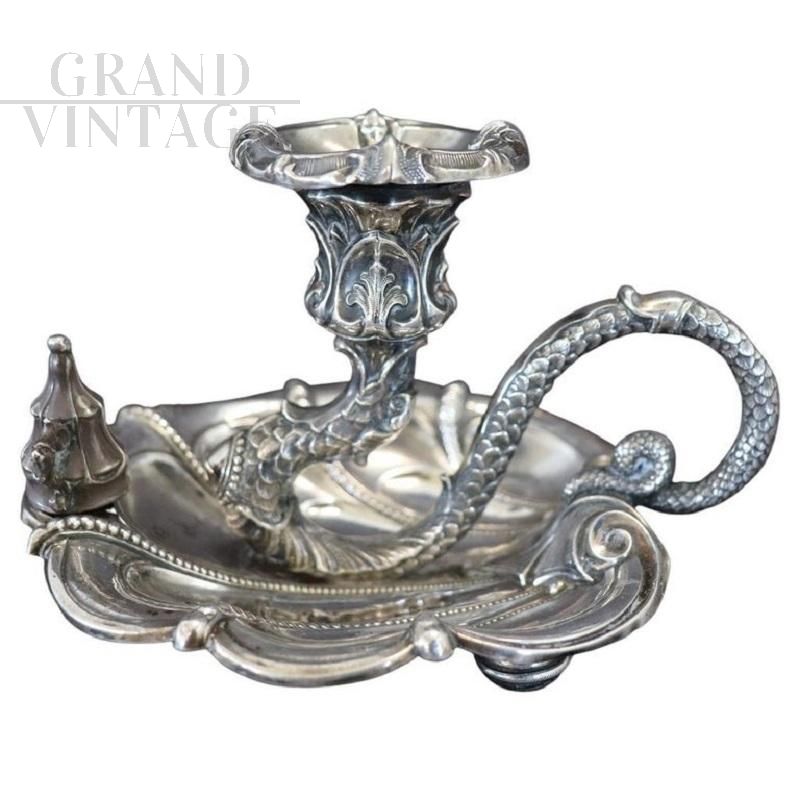 Art Nouveau candle holder in 800 silver by Wilhelm Binder, late 19th century