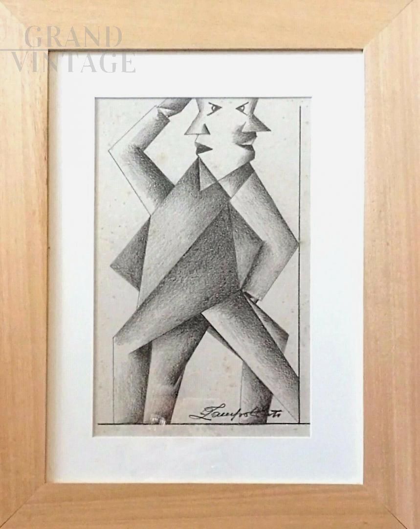 Double Man, Cubist Futurist drawing by Erto Zampoli, pencil on paper