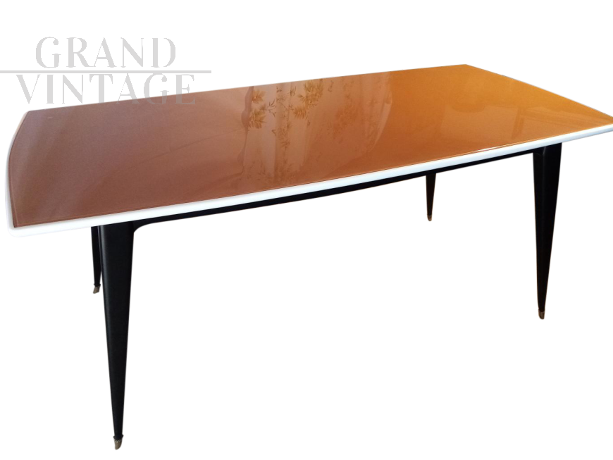 original 1950s table with glass top and revised lacquering