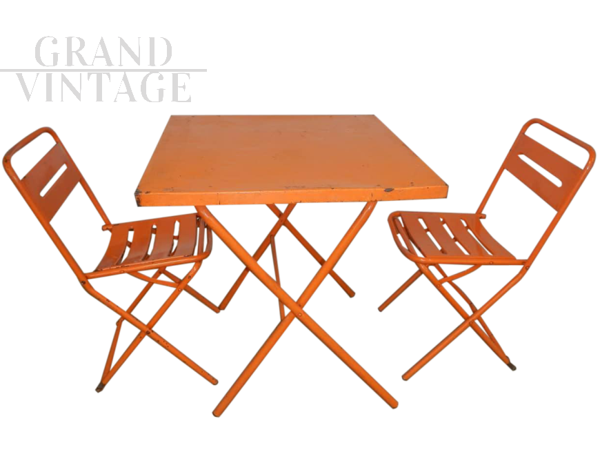 Industrial 70s garden set with two chairs