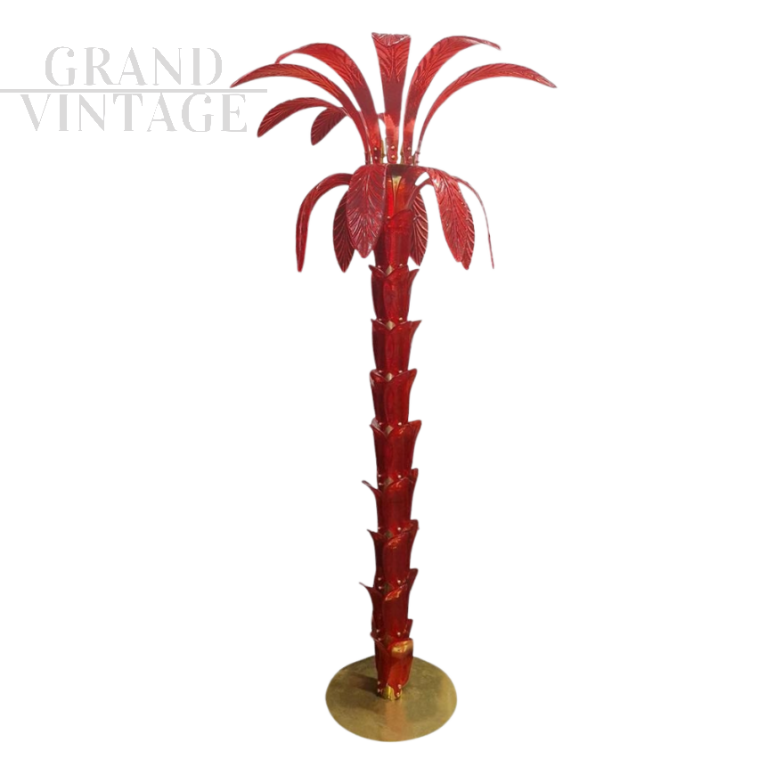 Palm tree-shaped floor lamp in red Murano glass