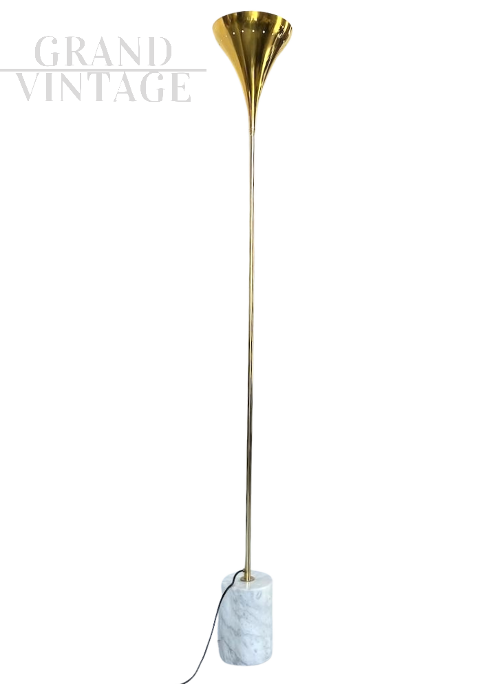 Vintage 70s floor lamp in brass and white marble