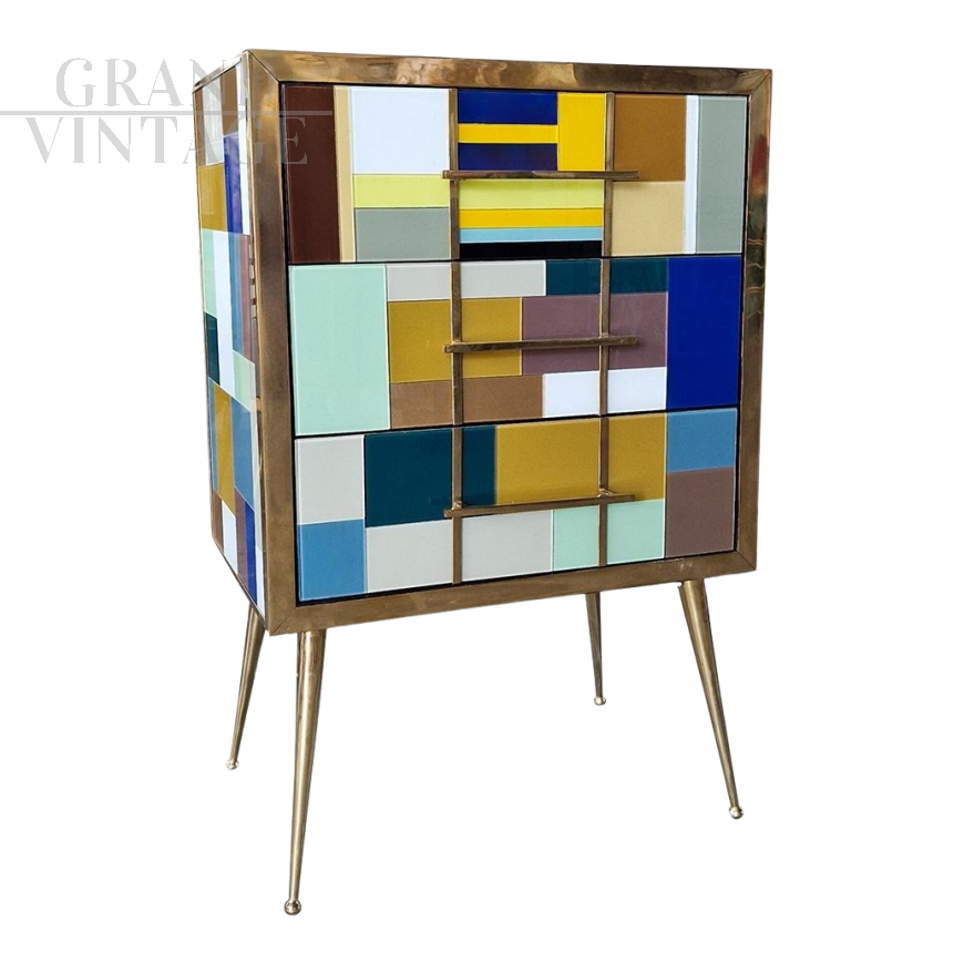 Small dresser or large bedside table in multicolored Murano glass