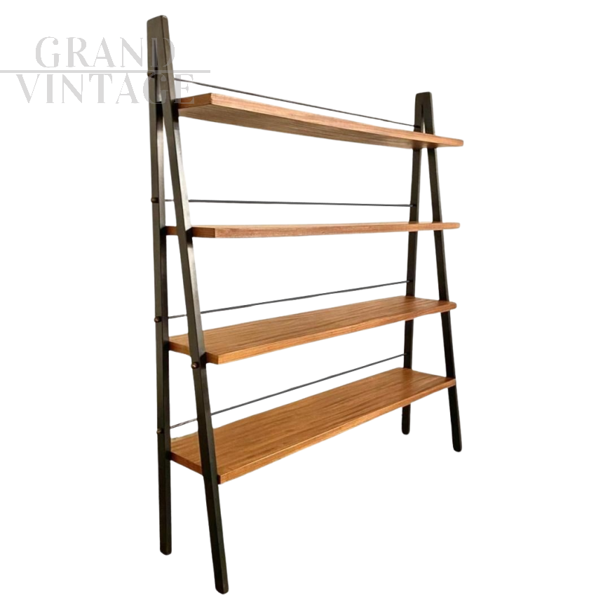 Small iron and teak ladder bookcase from the 1960s