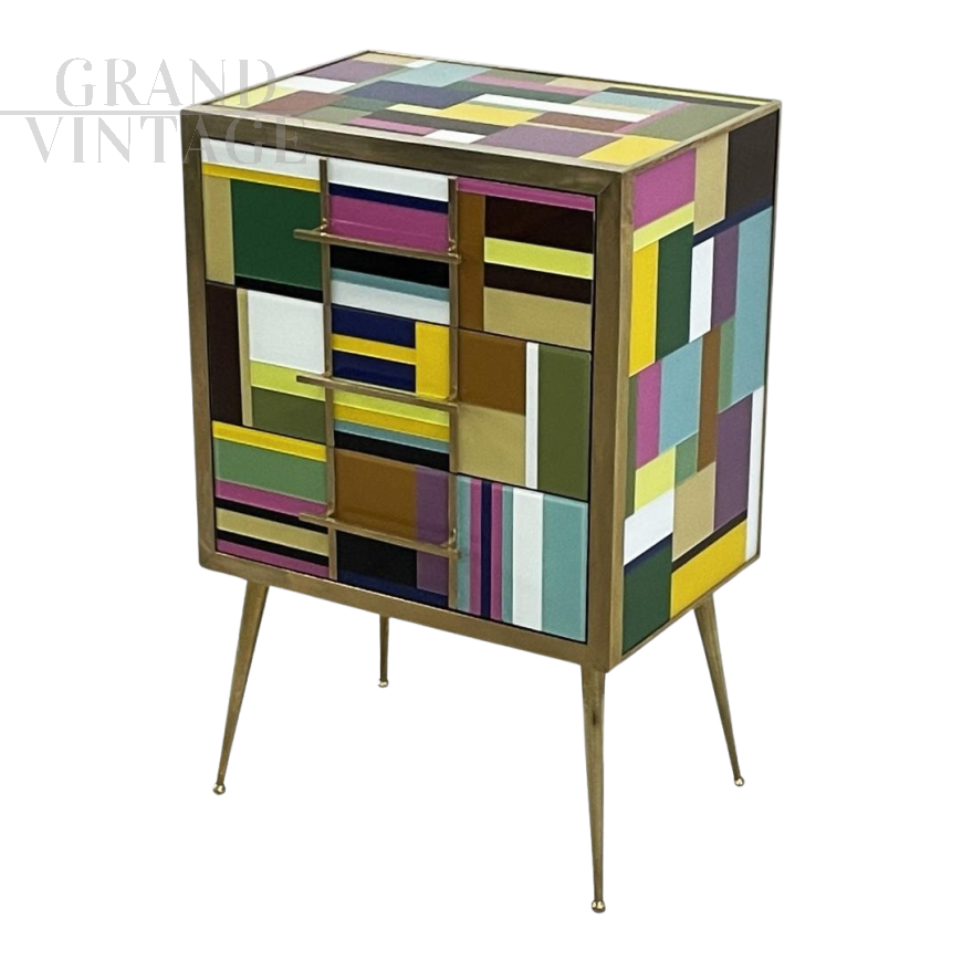 Small dresser with three drawers in multicolored Murano glass   