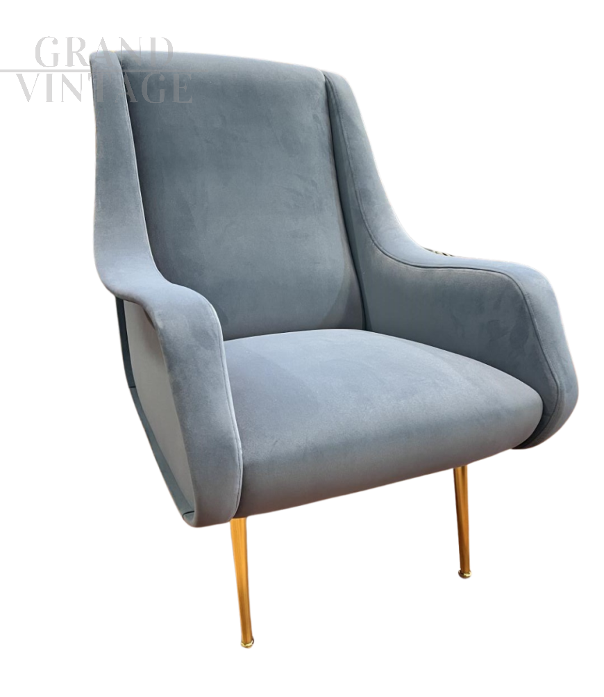 Mid-century modern Italian armchair in powder blue velvet