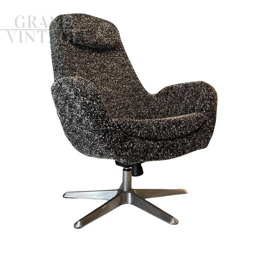 1980s swivel armchair in salt and pepper bouclé wool