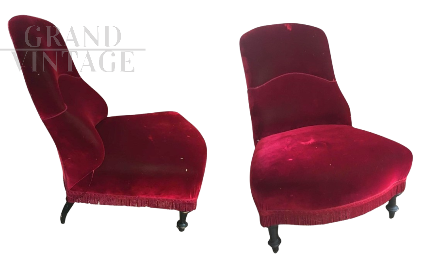 Pair of red velvet armchairs from the early 1900s