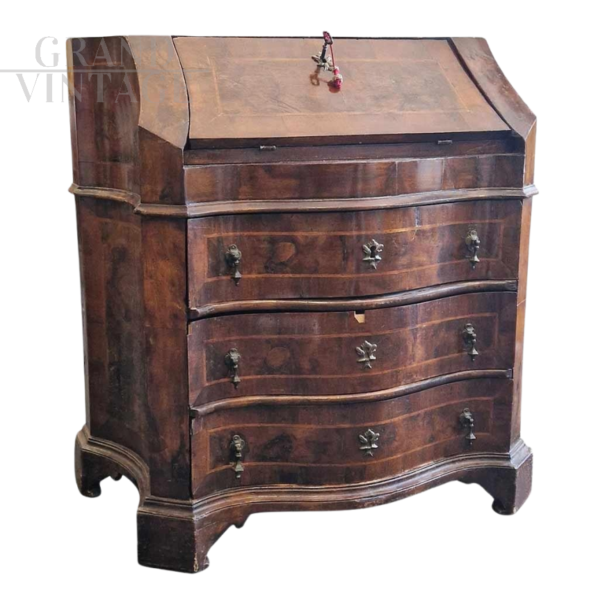 Antique Venetian Louis XIV briarwood dresser with drop-down top