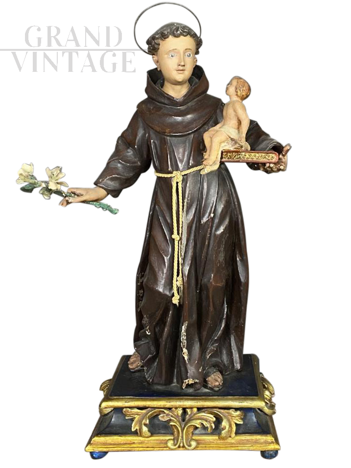 ANTIQUE WOODEN STATUE, ST. ANTHONY, 18TH CENTURY