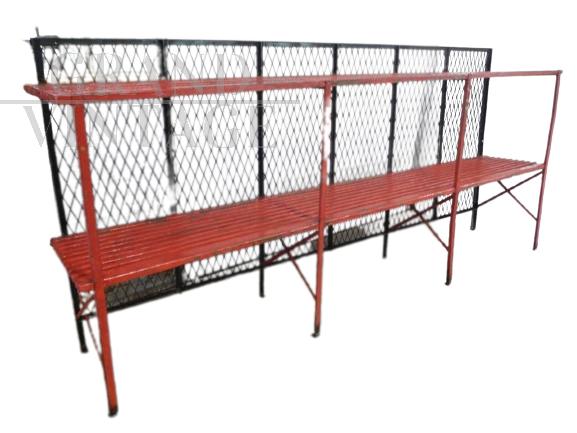 Industrial shelving unit in red lacquered fir and iron, Italy 1950s