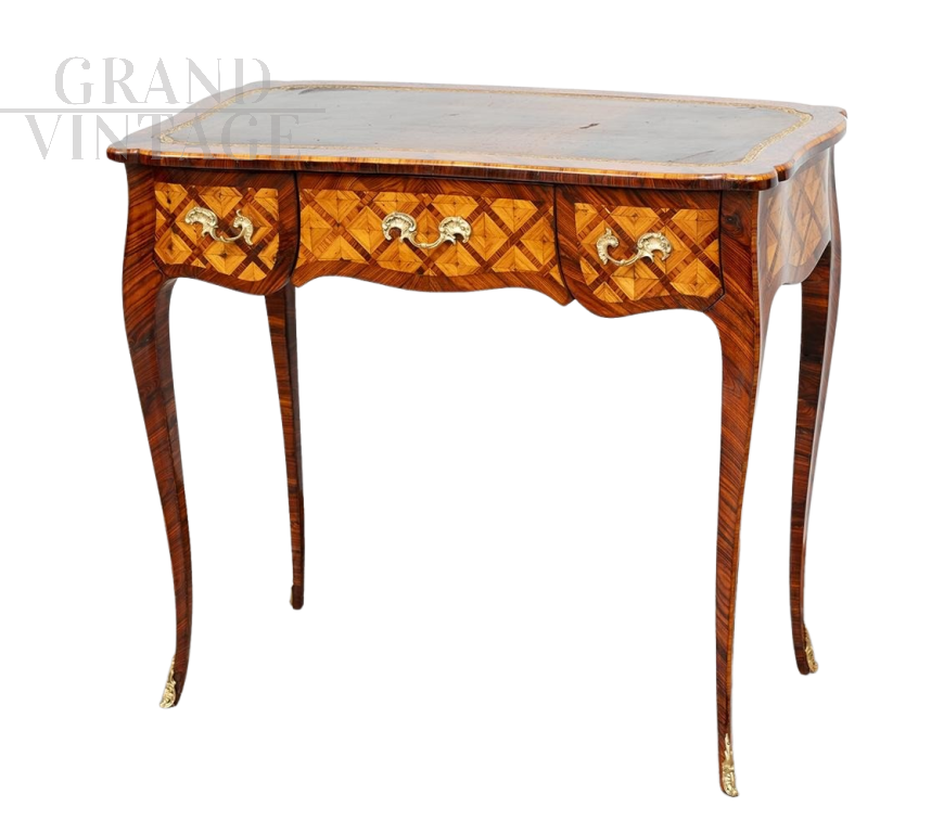 Antique French Napoleon III desk in precious exotic woods