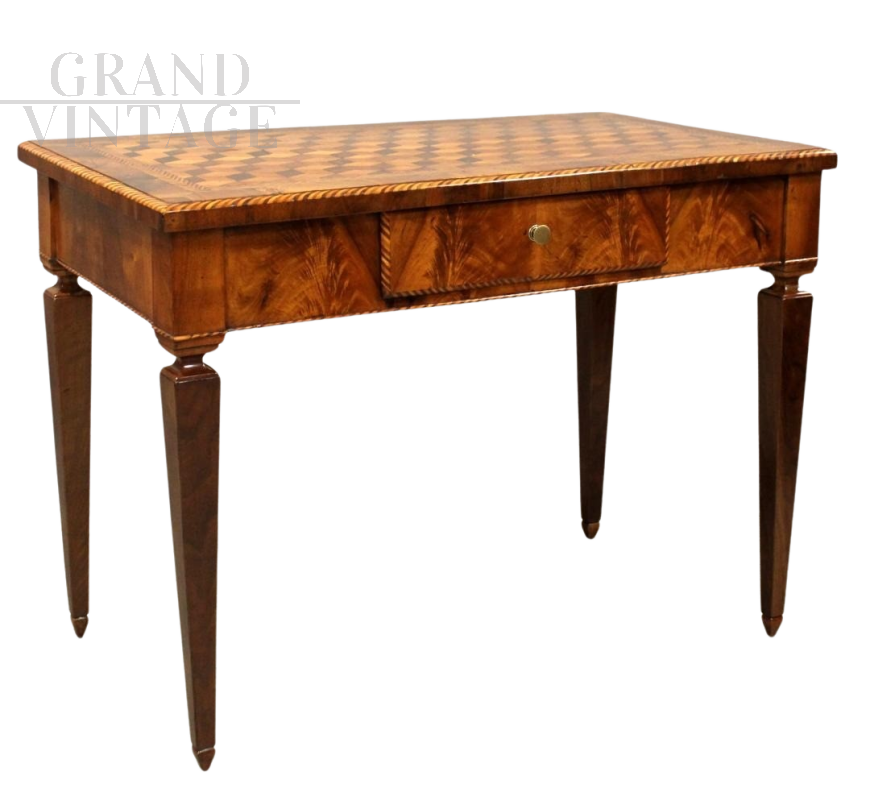 Antique 18th century desk or console table in inlaid walnut