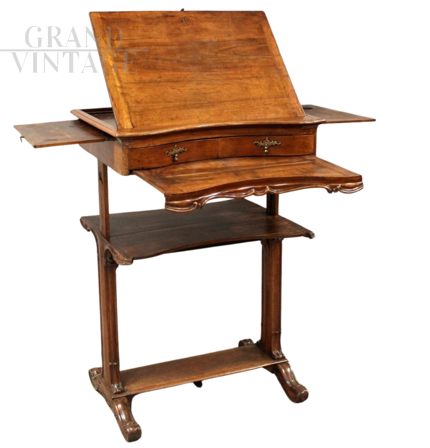 Antique desk table with lectern from the 19th century in walnut