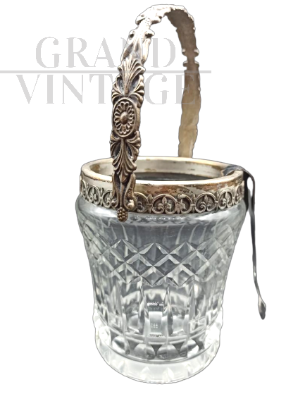 1920s ice bucket in Bohemian crystal and silver