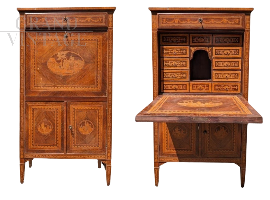 Antique secretaire from the late 18th century with Maggiolini inlays