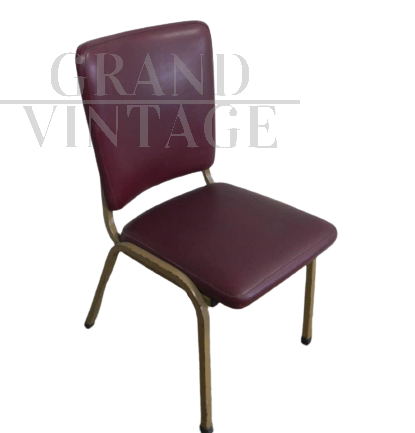 Vintage office chair in burgundy leatherette, 1970s