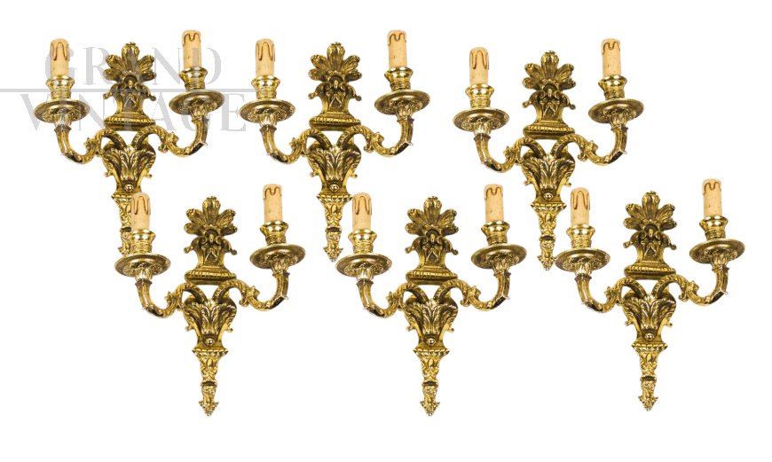 Six vintage antique style gilt brass appliques