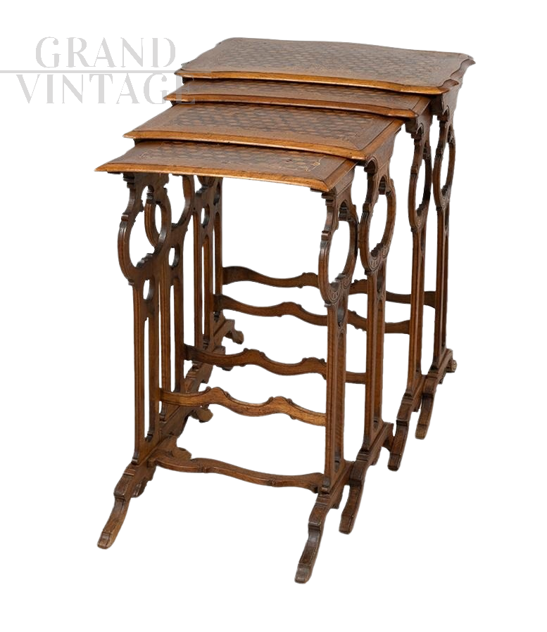 Set of antique inlaid nesting tables from the Napoleon III era