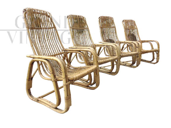 Set of 4 vintage bamboo armchairs