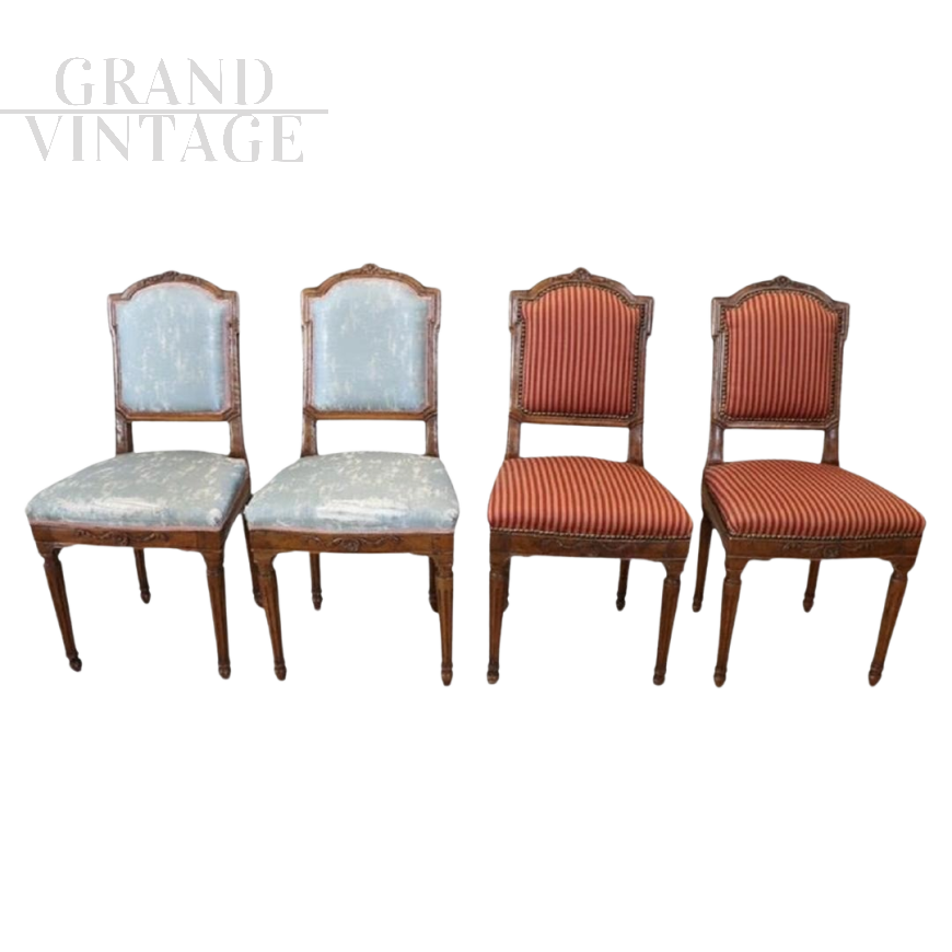 Set of 4 antique Louis XVI chairs in carved walnut