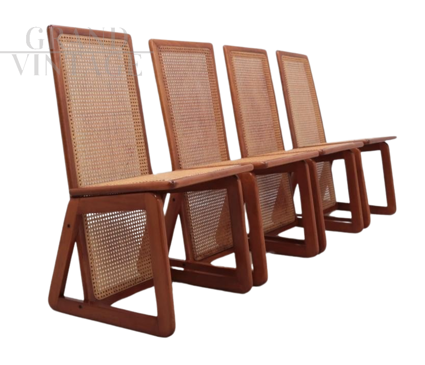 Set of 4 design chairs in Vienna straw with high backrest, 1970s