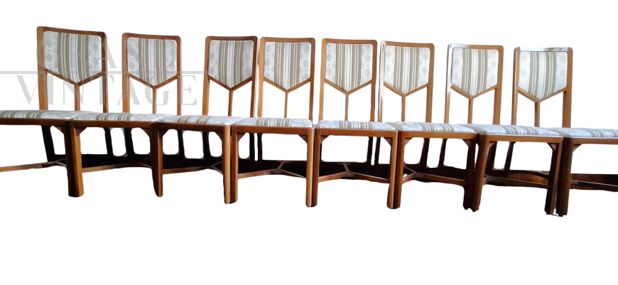 Set of eight vintage walnut chairs