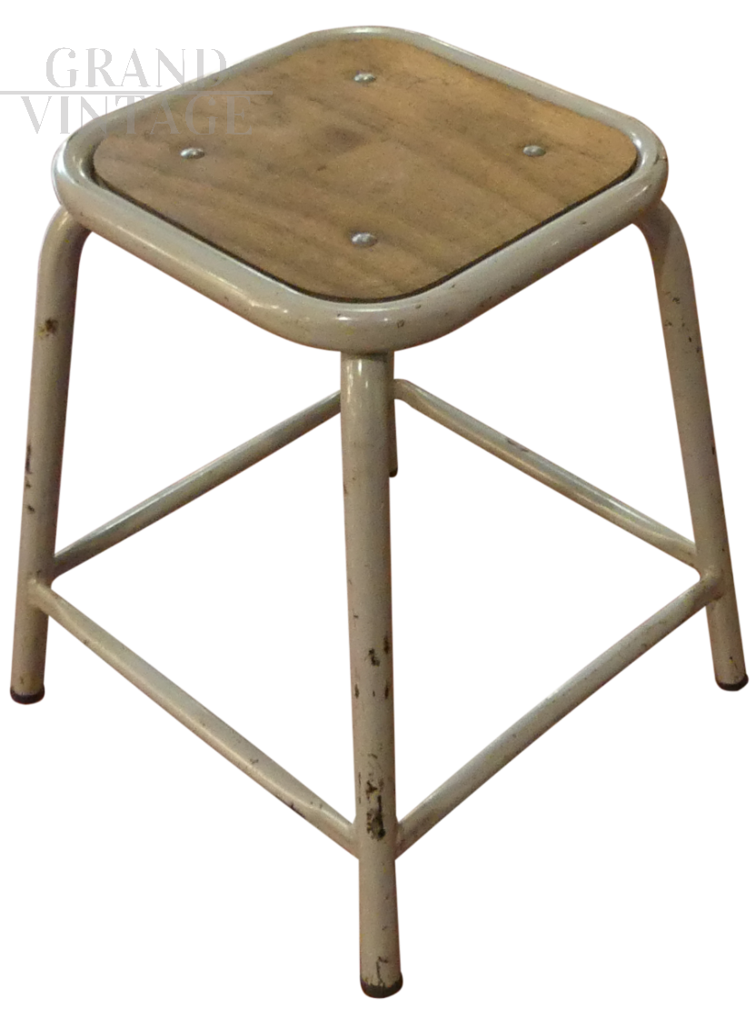 Vintage gym stools with wooden seat