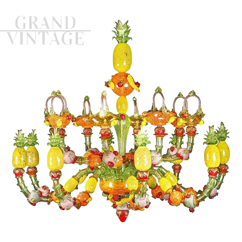 Sumptuous chandelier with triumph of fruit in Murano glass, 16 lights            