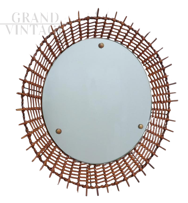 Rima design mirror in rattan and wicker, Italy 1950s      