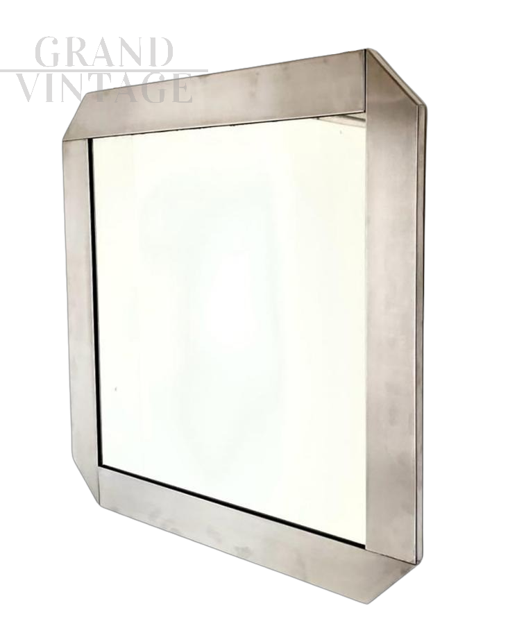 Square Valenti design mirror in brushed steel, 1970s