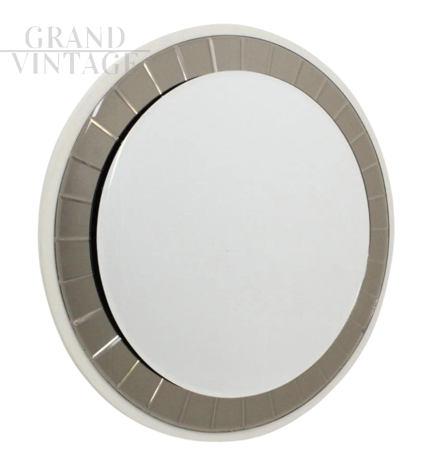 Mid-century round mirror with beveled smoked glass frame, Italy 1950s