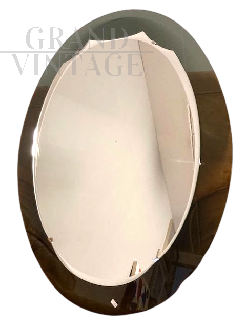 Vintage oval mirror with green smoked glass bottom, 1960s