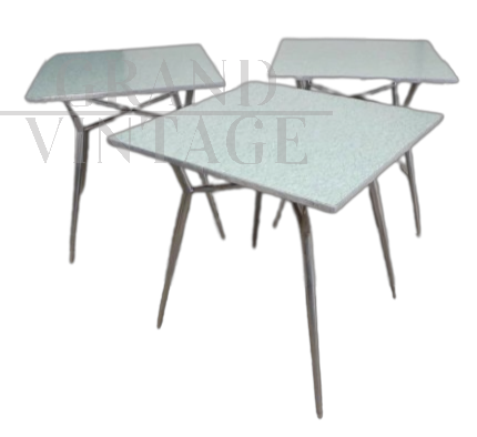 Square vintage green formica tables, 1950s