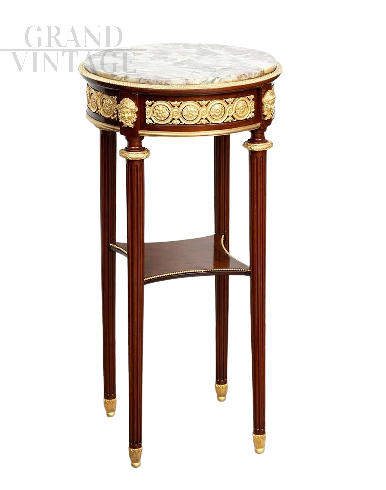 Antique Napoleon III side table in mahogany with bronzes and marble top