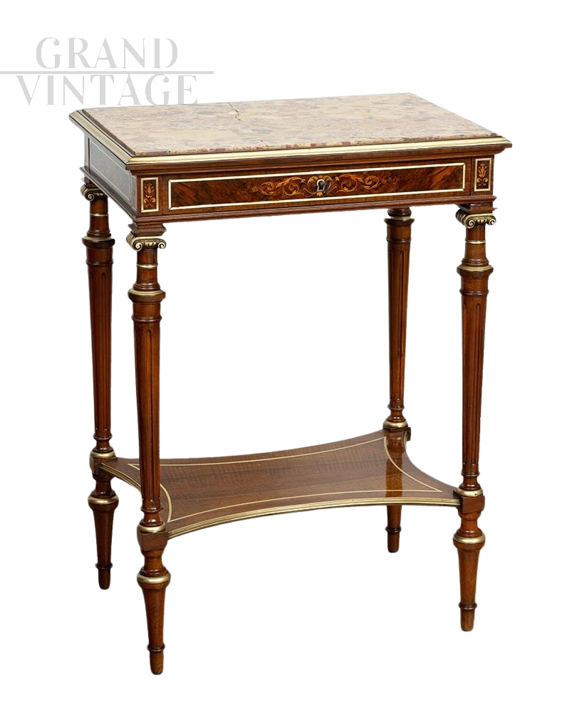 Antique Napoleon III side table in mahogany with breccia marble top