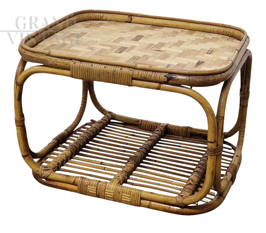 Low coffee table in woven bamboo and rattan 