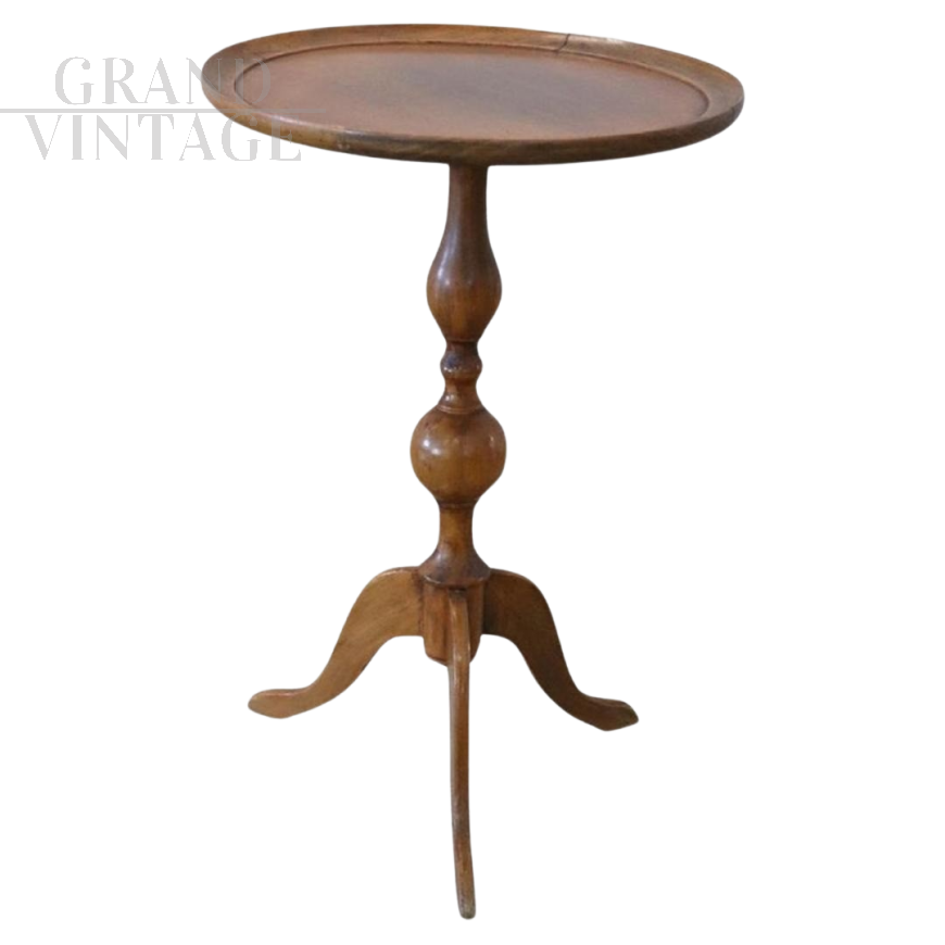 Antique round beech side table, 19th century  