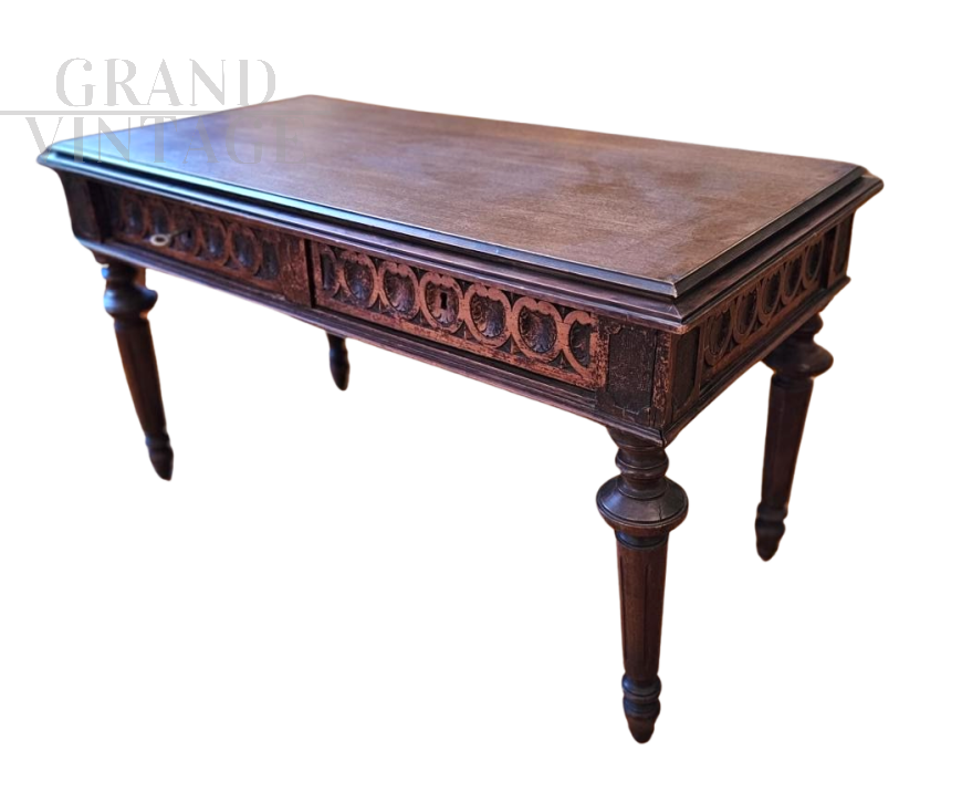 Finely carved antique style coffee table with two drawers