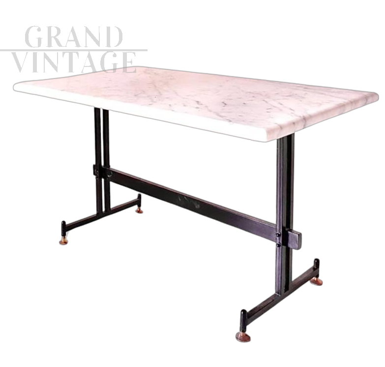 Vintage coffee table in iron and Carrara marble, 1960s        