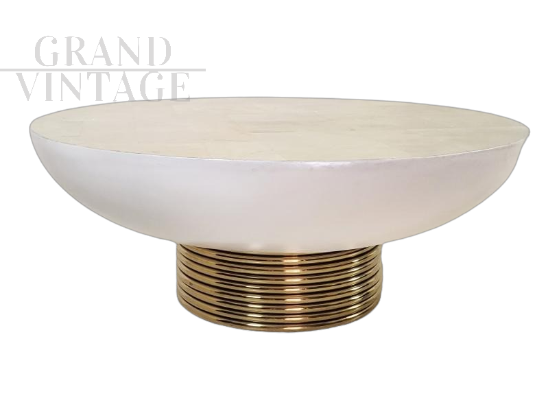 Modern design brass coffee table with rounded parchment top