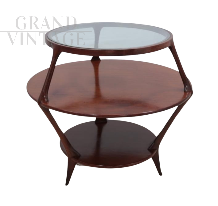 Round occasional table designed by Pierluigi Giordani in wood and glass, 1950s