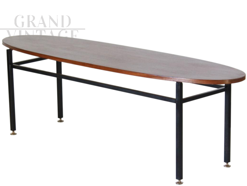 Scandinavian oval coffee table in teak wood