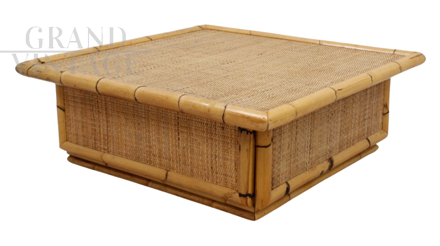 Dal Vera design vintage rattan coffee table, 1960s